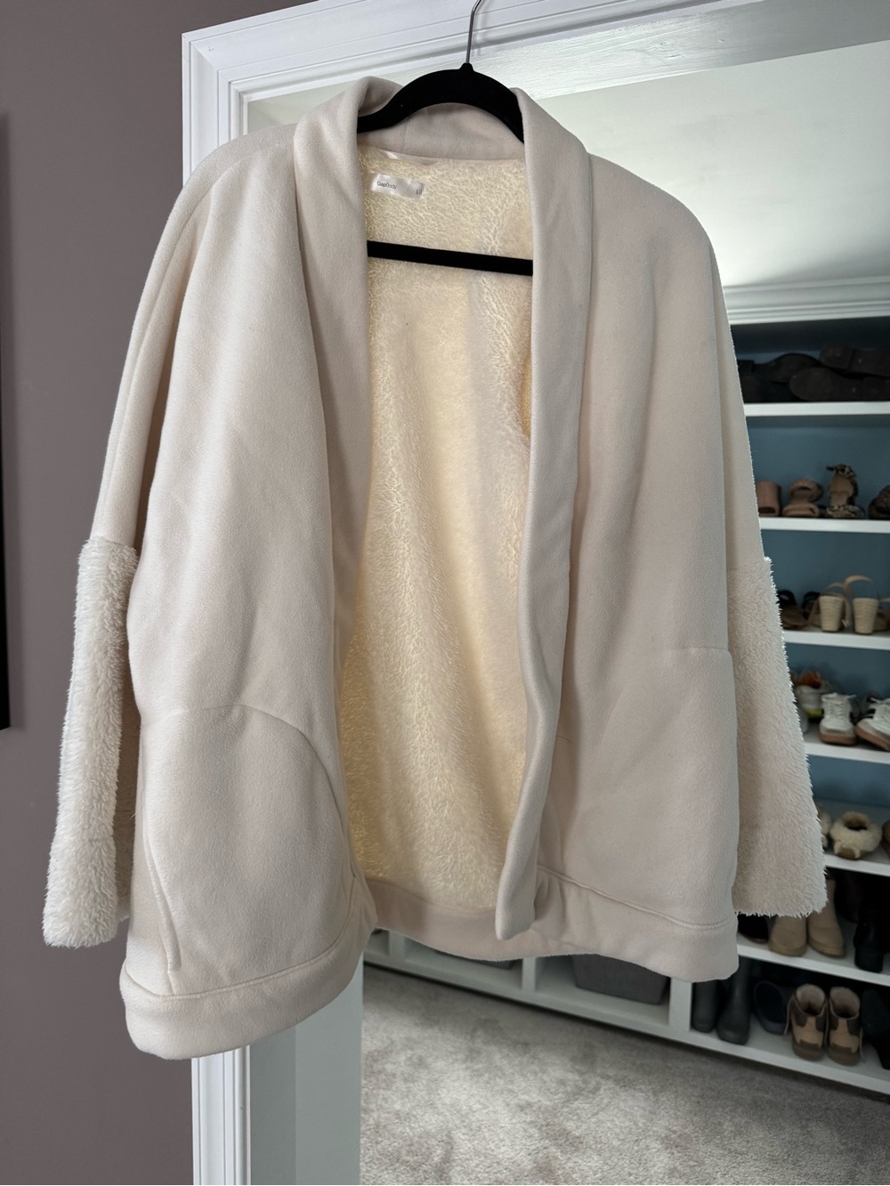 Women's Open-Front Teddy Jacket in Light Cream